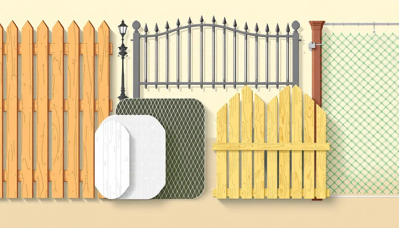Various types of fence materials laid out for selection.