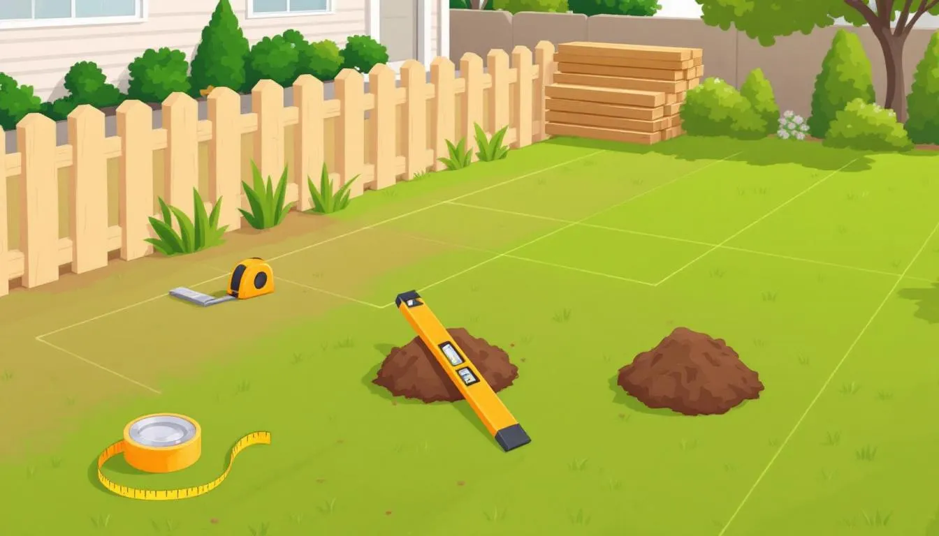 A yard being prepared for fence installation.