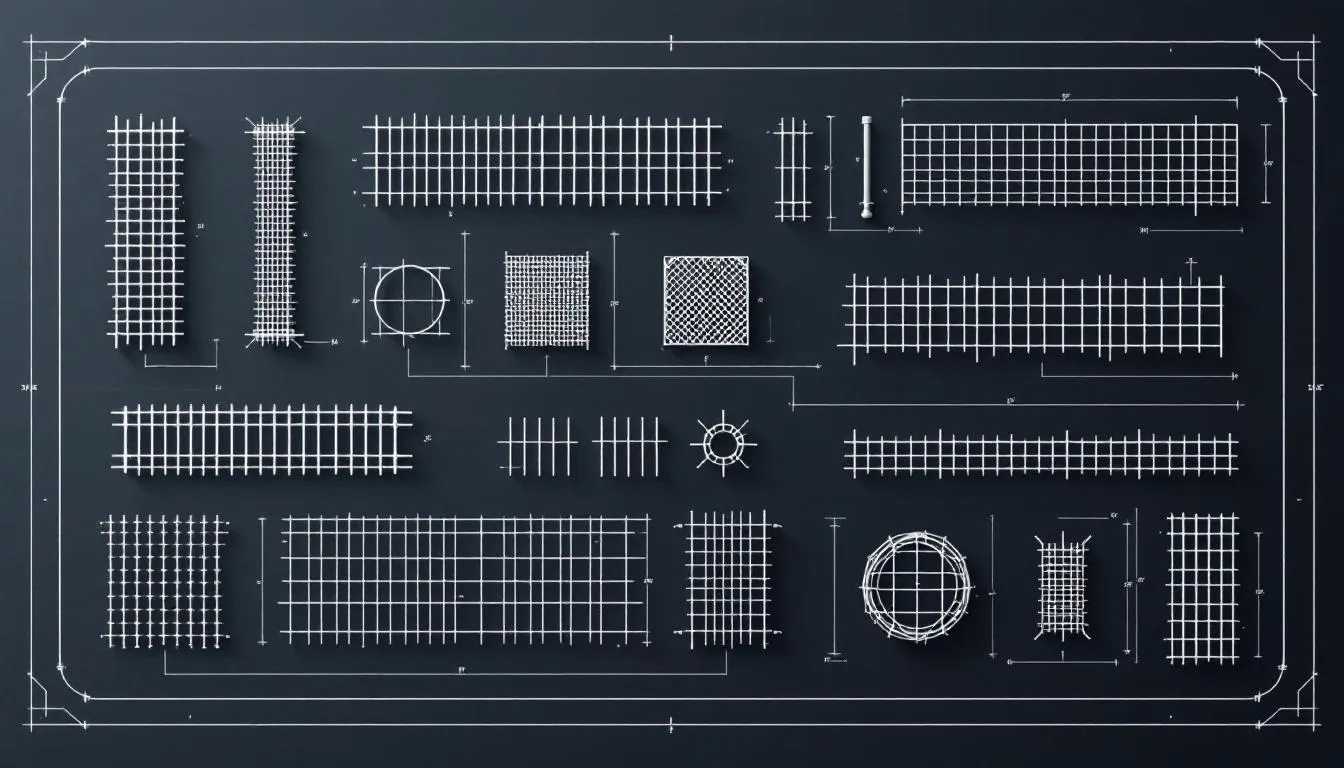 Different types of fence mesh wire displayed together.